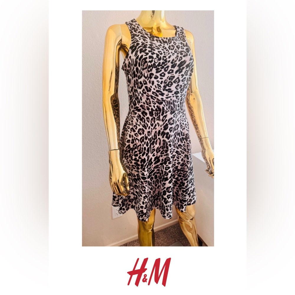 H&M Black and White Leopard Animal Print Short Dress, Size M